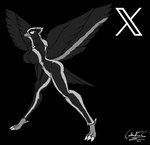 anthro avian bird black_background black_body black_fur breasts female fur overlord_gabriel simple_background solo twitter twitter_logo x_(social_media) x_corporation xfur