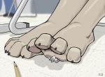 ambiguous_gender anthro duo feet floor foot_focus hindpaw micro paw_sandwich paws pencil_(object) plantigrade size_difference solo_focus stomping writing_utensil charon2 canid canine mammal digital_media_(artwork)