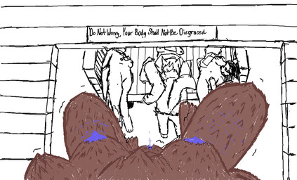 ambiguous_gender ambiguous_penetration anthro arm_in_pussy asphyxiation bodily_fluids breast_grab breasts brown_body brown_fur claws clitoral_hood cyanotic_epithelium death execution female first_person_view fisting forced fur genital_fluids genitals grope group hand_on_breast hanged imminent_death male male/female neck_tuft necrophilia nipples orgasm penetration pubic_mound rape scar self-harm_scars sex sign snuff struggling tail text truck truck_bed tuft vaginal_fluids vehicle vulva gjoafcycs english_text guide_lines partially_colored sketch unfinished
