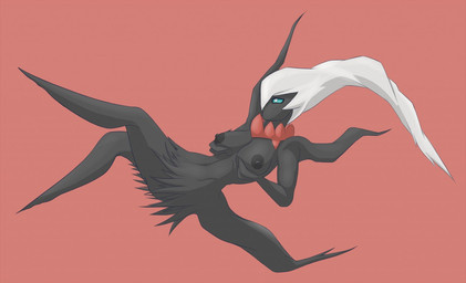 anthro breast_squeeze breasts claws female hand_on_breast holding_breast levitating nipples pink_background simple_background solo squeezing fluffboye nintendo pokemon darkrai generation_4_pokemon ghost legendary_pokemon pokemon_(species) spirit