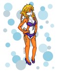 anthro bikini bikini_bottom bikini_top blonde_hair clothing female footwear hair high_heels lazyfoxstudios pose shoes solo swimwear tongue tongue_out two-piece_swimsuit tangobunny lagomorph leporid mammal rabbit hi_res pinup