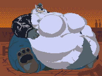 abdominal_bulge after_vore alternative_fashion anthro belly belly_hair belly_jiggle belly_movement belly_slap big_belly body_hair bottomwear burp_cloud burping chest_hair clothing digestion eyebrow_piercing facial_piercing greaser grey_body hair instant_digestion jacket jiggling leather leather_clothing leather_jacket leather_topwear male male_pred multiple_prey navel nipples orange_eyes overweight overweight_male pants pawpads piercing pompadour sitting sitting_on_ground slap solo teeth topwear vore vore_implied yellow_sclera paprikachunk blizzard_entertainment mythology warcraft monte_(worgenrouge) canid canine mammal mythological_canine mythological_creature werecanid werecanine werecreature werewolf worgen animated low_res