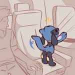 5_fingers ambiguous_gender anthro biped blue_body clothed clothing duo fingers hair inside_airplane male seat shirt sitting tail topwear window advos nintendo pokemon generation_4_pokemon human mammal pokemon_(species) riolu 1:1