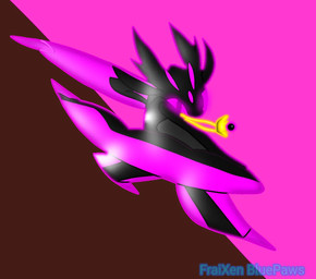 black_body bluepaws feral fraixen gold_(metal) gold_jewelry jewelry magenta_body male pose solo nintendo pokemon neeco_neecoola arthropod generation_7_pokemon goo_creature insect lurantis mantis pokemon_(species)