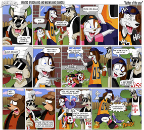 abuse anthro apron backwards_baseball_cap backwards_hat barbecue baseball_cap beer_bottle blue_eyes bottle brick brick_wall burger chef_hat child_abuse child_neglect clothing container detailed_background dialogue eyewear female fence food grill group hat headgear headwear heterochromia humor jersey male plant shirt sunglasses text topwear tree wall_(structure) wood wood_fence young xamoel beast_house beverly_(xamoel) bosch_(xamoel) chad_(xamoel) wimpy_(xamoel) bear canid canine canis domestic_dog hybrid mammal wolf comic english_text daughter_(lore) father_(lore) father_and_child_(lore) father_and_daughter_(lore) parent_(lore) parent_and_child_(lore) parent_and_daughter_(lore)