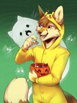 anthro clothed clothing duo_focus group male onesie open_mouth smile teeth tongue dannoitanart ambient_ghost canid canine fox mammal 2020 digital_media_(artwork) hi_res