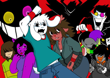 ambiguous_gender anthro antlers black_body black_hair bottomwear breasts brown_body brown_fur brown_hair cleavage clothed clothed_anthro clothed_female clothing fan_designs female freckled_face freckles fur grin group hair heterochromia horn jacket male open_mouth pants purple_body purple_fur scut_tail shadowed_eyes shirt short_tail smile t-shirt tail topwear white_body white_fur 467doggo deltarune homestuck ms_paint_adventures scott_pilgrim_(series) undertale undertale_(series) asriel_dreemurr catty_cattenheimer dess_holiday friend_(deltarune) jevil_(deltarune) john_egbert kris_dreemurr roaring_knight spamton_g._spamton alien bovid caprine darkner deer domestic_cat felid feline felis goat human humanoid mammal new_world_deer reindeer troll_(homestuck) 2025 digital_drawing_(artwork) digital_media_(artwork) english_description hi_res nonbinary_(lore)