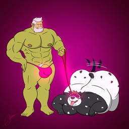 anthro barazoku bdsm beard bulge buttplug buttplug_tail chest_tuft clothed clothing collar dominant dominant_male duo facial_hair fake_tail green_body hairy humanoid_on_anthro hypnosis hypnotic_visor jockstrap jockstrap_only leash male male/male mature_male mind_control muscular muscular_male nipples overweight overweight_male pecs petplay plug_(sex_toy) puppyplay roleplay sex_toy submissive submissive_male tail tail_motion tailwag tongue tongue_out topless tuft underwear underwear_only visor columbusnimbus azure_(pupblueslut) torug_(pupblueslut) bear giant_panda humanoid mammal orc 1:1 2025 hi_res