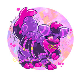 ambiguous_gender bondage_straps cloud_emanata cloven_hooves collar dewlap_(anatomy) emanata enjoying exoskeleton eyelashes feral glistening glistening_body head_tuft heart_symbol hooves hypnotic_eyes implied_transformation infinity_symbol mouthless overweight overweight_feral purple_body raised_foot round_tail solo standing straps symbol tuft parfaerie nintendo pokemon rubbermon mimi_(squeakitties) generation_5_pokemon hybrid_pokemon pokemon_(species) scolipede zorua hi_res trans_(lore) trans_woman_(lore)