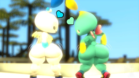 anthro blue_body butt duo femboy heart_symbol male shaking_butt white_body wings idiotboxangel sega sonic_the_hedgehog_(series) chao_(sonic) hero_chao 16:9 3d_(artwork) 4k absurd_res digital_media_(artwork) hi_res widescreen