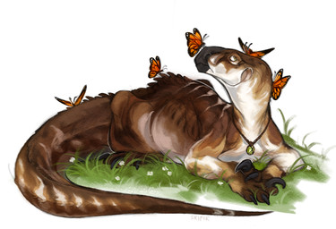 ambiguous_gender black_claws brown_body claws feral flower grass jewelry lying necklace on_front plant solo tail skific the_isle kayah_(scarlanya) arthropod butterfly dinosaur iguanodontian insect lepidopteran monarch_butterfly ornithischian ornithopod prehistoric_species reptile scalie tenontosaurus 2025 digital_media_(artwork) hi_res