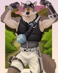 anthro big_muscles biped black_eyes flexing flexing_bicep flexing_both_biceps fur grey_body grey_fur looking_at_viewer male muscular muscular_anthro muscular_male solo white_body white_fur yellow_sclera chapalele635613 epic_games fortnite wendell_(fortnite) canid canine canis mammal wolf 2024 digital_media_(artwork) hi_res pixel_(artwork)