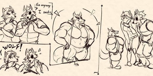 anthro athletic athletic_male big_muscles big_pecs boots bottomwear breasts clothing dialogue eye_patch eyewear female footwear fur furry_tail group hair jacket male manly muscular muscular_arms muscular_male nail_file pants pecs proud shocked shoes short shortstack shortstack_male size_difference slim smile speech_bubble tail tall text topwear triceps trio vest yelling jaumsche nintendo star_fox fox_mccloud krystal_(star_fox) wolf_o'donnell canid canine canis fox mammal wolf 2022 comic english_text sketch