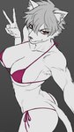 bikini breasts clothing female fur muscular muscular_female red_eyes shaggy_hair solo swimwear two-piece_swimsuit white_body white_fur leon_kim canid canine canis humanoid mammal wolf hi_res