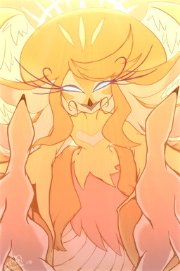 anthro beak clothed clothing dress feathered_wings feathers female first_person_view looking_at_viewer multi_wing solo wings meribe hazbin_hotel hellaverse speaker_of_god_(hazbin_hotel) angel avian bird hi_res