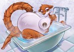 ambiguous_gender ambiguous_prey anthro bath bathing bathtub belly big_belly big_breasts bodily_fluids breasts brown_body brown_fur brown_nipples claw_foot_bathtub crossgender faucet female fur hair half-closed_eyes huge_belly imprint lactating milk mtf_crossgender narrowed_eyes nipples nude orange_body orange_fur orange_hair pregnant red_eyes shower_head solo stripes unbirthing vaginal vore water white_body white_fur yellow_sclera dollylolly disney the_jungle_book shere_khan bengal_tiger felid mammal pantherine tiger hi_res