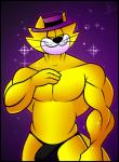 anthro biceps big_biceps big_bulge big_muscles biped black_clothing black_nose border bulge cheek_tuft clothed clothing facial_tuft front_view fur hat headgear headwear huge_bulge male manly muscular muscular_anthro muscular_male pecs purple_background simple_background solo standing thong topless tuft underwear whiskers white_body white_fur yellow_body yellow_fur collectollider hanna-barbera top_cat_(series) top_cat domestic_cat felid feline felis mammal 2016 digital_media_(artwork) portrait signature three-quarter_portrait