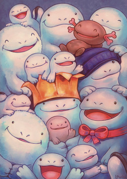 ambiguous_gender beanie blue_beanie blue_body blue_clothing blue_hat blue_headwear bow_tie brown_body clothing dot_eyes eyes_closed feral group happy hat headgear headwear open_mouth open_smile paper_crown red_bow_tie red_tongue simple_eyes smile tail tongue louivi nintendo pokemon generation_2_pokemon generation_9_pokemon paldean_form paldean_wooper pokemon_(species) quagsire regional_form_(pokemon) 2025 digital_media_(artwork) digital_painting_(artwork) painting_(artwork) shaded