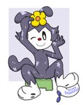 anthro blush female flower genitals loli looking_at_viewer plant pussy sitting smile solo text young young_anthro young_female 8horns animaniacs warner_brothers dot_warner mammal 2010 english_text