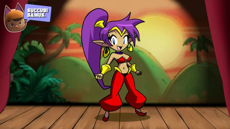 belly_dancer_outfit blue_eyes clothed clothed_female clothing female footwear hair midriff navel on_model partially_clothed pointy_ears ponytail purple_hair red_clothing regalia shoes solo stage_curtains moon_pearl succubi_samus shantae_(series) wayforward shantae genie humanoid animated hi_res short_playtime signature sound unfinished video