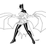 alternate_species breasts cape clothing crossgender erection genitals gynomorph intersex looking_down membrane_(anatomy) membranous_wings nipples penis simple_background solo standing surprise torn_clothing transformation white_background wings doomington batman_(series) dc_comics batgirl animal_humanoid bat bat_humanoid humanoid mammal mammal_humanoid 1:1 2015 monochrome