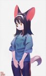 anthro black_hair brown_eyes clothing female fur hair kemono long_hair simple_background solo white_body white_fur aruurara misha_(aruurara) canid canine mammal