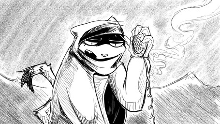bandanna_on_forehead cloak clothing cloud electronics female gloves handwear microphone mountain muffler radio smoke solo speaker wire dragonweirdo domestic_ferret mammal mustelid musteline true_musteline weasel 16:9 hi_res monochrome widescreen