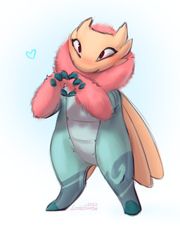 ambiguous_gender anthro blue_body featureless_crotch front_view heart_symbol mouth_closed nude orange_wings red_eyes simple_background solo standing white_background wings lostgoose arthropod insect lepidopteran moth 2023 4:5 dated full-length_portrait portrait signature
