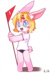 accessory anthro asian_clothing athletic_wear biped blonde_hair blue_eyes blush bottomwear buruma chest_tuft clothed clothing ear_tuft east_asian_clothing female flag fur gym_uniform hair headband japanese_clothing kemono open_mouth pink_body pink_fur simple_background solo standing tuft uniform white_background young young_anthro chaora lagomorph leporid mammal rabbit 2015 digital_media_(artwork)