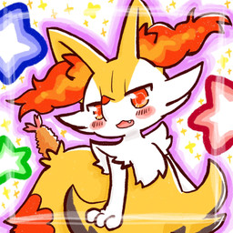 ambiguous_anthro ambiguous_gender anthro biped blush cute_fangs dipstick_tail fangs food front_view looking_at_viewer markings object_in_tail open_:3 open_mouth open_smile outline shrimp_(food) smile snout solo sparkles standing star_polygon tail tail_markings teeth annyui0611 nintendo pokemon braixen canid generation_6_pokemon mammal pokemon_(species) 1:1 2022 digital_drawing_(artwork) digital_media_(artwork) half-length_portrait hi_res japanese_description portrait translated_description