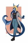 5_fingers anthro blonde_hair blue_body blue_skin clothed clothing cosplay female fingers green_eyes hair hairs solo british_broadcasting_corporation doctor_who the_doctor_(doctor_who) thirteenth_doctor uri_bennet_(ryltar) fish marine shark 2020 absurd_res hi_res