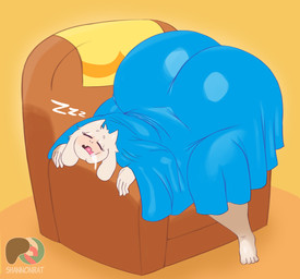 anthro bedding big_butt blanket bodily_fluids butt chair drooling eyes_closed female floppy_ears furniture horn huge_butt lying on_front saliva sleeping solo sound_effects vowelless vowelless_sound_effect white_body zzz shannonrat undertale_(series) toriel boss_monster_(undertale) bovid caprine goat mammal hi_res