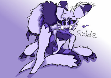 anthro female fur genitals gradient_background looking_at_viewer multicolored_body multicolored_fur nude purple_body purple_eyes purple_fur simple_background solo vulva redspice seide arachnid arthropod spider absurd_res hi_res