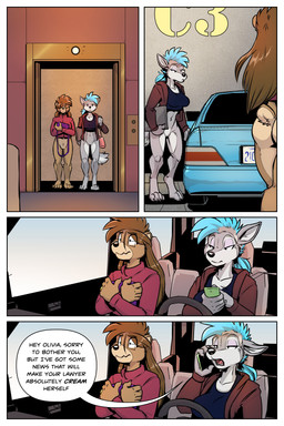 4_toes anthro blue_hair bottomless bottomwear breasts brown_body brown_fur brown_hair brown_tail butt car cellphone clothed clothing dialogue duo electronics eyebrows eyewear featureless_crotch feet female fur glasses grey_body grey_fur hair inside inside_car inside_vehicle jacket long_hair mohawk motion_lines multicolored_body multicolored_fur narrowed_eyes open_mouth phone purse sitting standing tail tan_body tan_fur teeth text toes tongue topwear two_tone_body two_tone_fur vehicle conditional_dnp jonas rick_griffin ah_club eliza_jones hildegard_rothschild bear canid canine canis mammal wolf 2:3 comic english_text hi_res