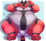 anthro belly belly_expansion big_belly bulge chubby_cheeks clenched_hands expansion fat_rolls huge_belly hyper hyper_belly hyper_inflation inflation macro male navel nipples obese obese_anthro obese_male overweight overweight_anthro overweight_male solo thick_arms thick_thighs glottiful nintendo pokemon generation_7_pokemon incineroar pokemon_(species) absurd_res hi_res