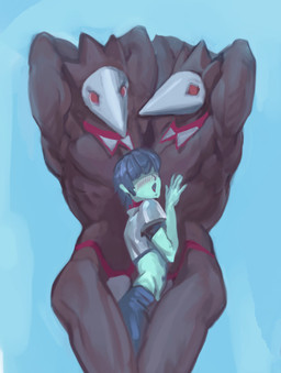 anthro blush body_worship bulge femboy group group_sex human_on_anthro interspecies male male/male muscle_worship muscular muscular_male sandwiched sex smothering threesome trio anonymous_artist deltarune undertale_(series) kris_dreemurr avian darkner human mammal swatchling