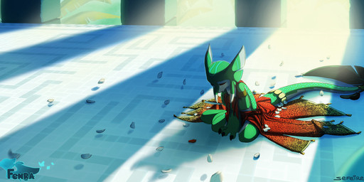 accessory anthro armband biped claws clothed clothing column feathers female floor furgonomics green_body green_scales high-angle_view jewelry kneeling leaf light light_beam open_mouth palm_tree petals pillar plant red_eyes ring scales shadow sitting solo sunbeam sunlight tail tail_accessory tail_jewelry tail_ring thick_tail tile tile_floor torn_clothing tree wariza conditional_dnp sefeiren shanti mythology dragon fenra jungle_fenra mythological_creature mythological_scalie scalie 2013 digital_media_(artwork)