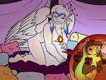 anthro bedding blanket blue_eyes blush duo egg egg_encasement egg_transformation feathered_wings feathers female female/female gesture hair heart_symbol highlights_(coloring) humanoid_pointy_ears internal nest oviposition pillow shrug sun_pendant tattoo text unbirthing vaginal vore white_hair wings xray_view sandentwins slightly_damned kieri_suizahn rhea_snaketail angel humanoid jakkai english_text hi_res