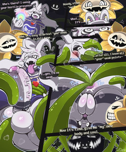 ahegao anal anal_penetration anus backsack balls blush bodily_fluids cross-eyed dialogue duo erection femboy fur genital_fluids genitals half-closed_eyes heart_eyes heart_symbol humanoid_genitalia humanoid_penis hypnosis looking_pleasured male mind_control narrowed_eyes open_mouth oral oral_penetration penetration penis precum ringed_eyes sex speech_bubble tentacle_sex tentacles text tongue tongue_out vein veiny_penis white_body white_fur mrt0ony undertale undertale_(series) asriel_dreemurr flowey_the_flower bovid caprine goat mammal comic english_text hi_res