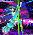 4_toes absurd_res anthro areola breasts caliluminos canid canine claws countershade_feet countershading dancing feet female fox genitals hi_res krystal_(star_fox) mammal medium_breasts nintendo nipples plantigrade pole pole_dancing pussy rave retro soles solo star_fox toes