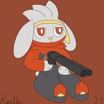 ambiguous_gender anthro double_barrel_shotgun grey_body gun hair holding_gun holding_object holding_ranged_weapon holding_shotgun holding_weapon long_ears ranged_weapon red_background red_eyes scut_tail short_tail shotgun simple_background sitting solo tail weapon white_body white_ears white_face white_hair white_tail yellow_inner_ear yellow_nose reathe nintendo pokemon generation_8_pokemon lagomorph leporid mammal pokemon_(species) rabbit raboot 1:1 2024 colored digital_media_(artwork) flat_colors hi_res signature