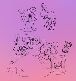 all_caps anthro barrel belly bent_arm big_belly big_breasts black_ear_piercing black_eyelids bottomless bottomless_anthro bottomless_female breast_expansion breasts bubble buckteeth cleavage clothed clothed_anthro clothed_female clothing compliment dialogue dress ear_piercing enamored expansion eye_contact eyelashes female female_anthro floating_ears fur gradient_background group hair hair_over_eye half-closed_eyes huge_belly hyper hyper_belly larger_anthro larger_female long_ears looking_at_another machine male mitten_hands morbidly_obese morbidly_obese_anthro morbidly_obese_female narrowed_eyes navel no_pupils obese obese_anthro obese_female overweight overweight_anthro overweight_female piercing pink_body pink_fur purple_background purple_clothing purple_dress purple_hair purple_shirt purple_topwear screen screen_face shirt simple_background size_difference smaller_male soda_inflation speech_bubble standing talking_to_another teeth text tongue tongue_out topwear trio weight_gain wide_eyed octoguy mario_bros mario_plus_rabbids_kingdom_battle mario_plus_rabbids_sparks_of_hope nintendo raving_rabbids rayman_(series) ubisoft beep-0 rabbid_peach rabbid_rosalina lagomorph mammal rabbid robot crossover digital_drawing_(artwork) digital_media_(artwork) english_description english_text hi_res multiple_scenes male_(lore)