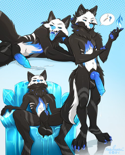 animal_genitalia anthro balls big_balls black_body black_fur chair fire fur furniture genitals knot_in_sheath lying male on_side open_mouth saggy_balls sheath sheath_slit sitting smug solo spread_legs spreading standing throne tongue tongue_out xleb0rezka canid canine canis mammal wolf absurd_res hi_res
