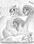 belly big_belly dialogue feral male pregnant pregnant_male tail text leovictor arthos sykur felid lion mammal pantherine 2008 comic english_text greyscale monochrome shaded