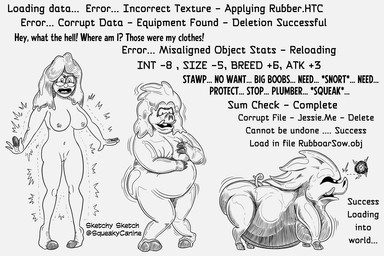 all_fours anthro attribute_theft bad_end big_butt brainwashing breasts busty_feral butt computer curled_tail disappearing_clothing dumbification electronics female feral game_over game_screen gameplay_mechanics glistening glistening_body hooves humiliation instant_transformation intelligence_loss latex mind_control mind_wipe mindless npc nude overwritten permanent_transformation reality_shift reprogramming semi-anthro solo soreboar stats tail text transformation transformation_sequence tusks weak squeakycanine mario_and_luigi_(series) mario_bros nintendo taystie_park jessie_hart domestic_pig human mammal suid suine sus_(pig) 3:2 black_and_white english_text monochrome sketch story story_in_description