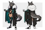 animal_humanoid blue_eyes breasts canid canid_humanoid canine canine_humanoid coat_cape female fur grey_body grey_fur hi_res humanoid kuroi_susumu looking_at_viewer mammal mammal_humanoid muzzle_(object) solo straps under_boob wolf_ears wolf_humanoid