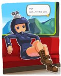 black_eyes black_hair boots clothing crossgender dress female footwear gameplay_mechanics hair humanoidized looking_at_viewer monster_girl_(genre) mtf_crossgender not_furry shoes sitting solo star text wind-up_key minus8 mario_bros nintendo paper_mario bobby_(paper_mario) bob-omb bomb_humanoid humanoid living_bomb english_text hi_res