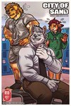 age_difference anthro barazoku beard bench blue_eyes bottomwear card clothing dog_tags facial_hair fangs feet footwear fur green_eyes group hair locker_room long_hair male male/male mature_male muscular mustache necktie older_male open_mouth pants pawpads paws red_hair shirt sitting solo standing teeth tongue topwear trio white_body white_fur yellow_body yellow_fur younger_male cl.rudolph mythology dolan_rudolph_wade garth_mentzel_monroe mr.horton canid canine fox mammal mythological_canine mythological_creature werecanid werecanine werecreature werewolf absurd_res cover cover_art cover_page hi_res