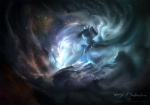 anthro breasts detailed_background female hair long_hair nude solo space spacescape star alectorfencer canid canine mammal 2012