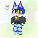 anthro balls blush clothing erection genitals male penis smile solo bananasecret animal_crossing nintendo moe_(animal_crossing) domestic_cat felid feline felis mammal